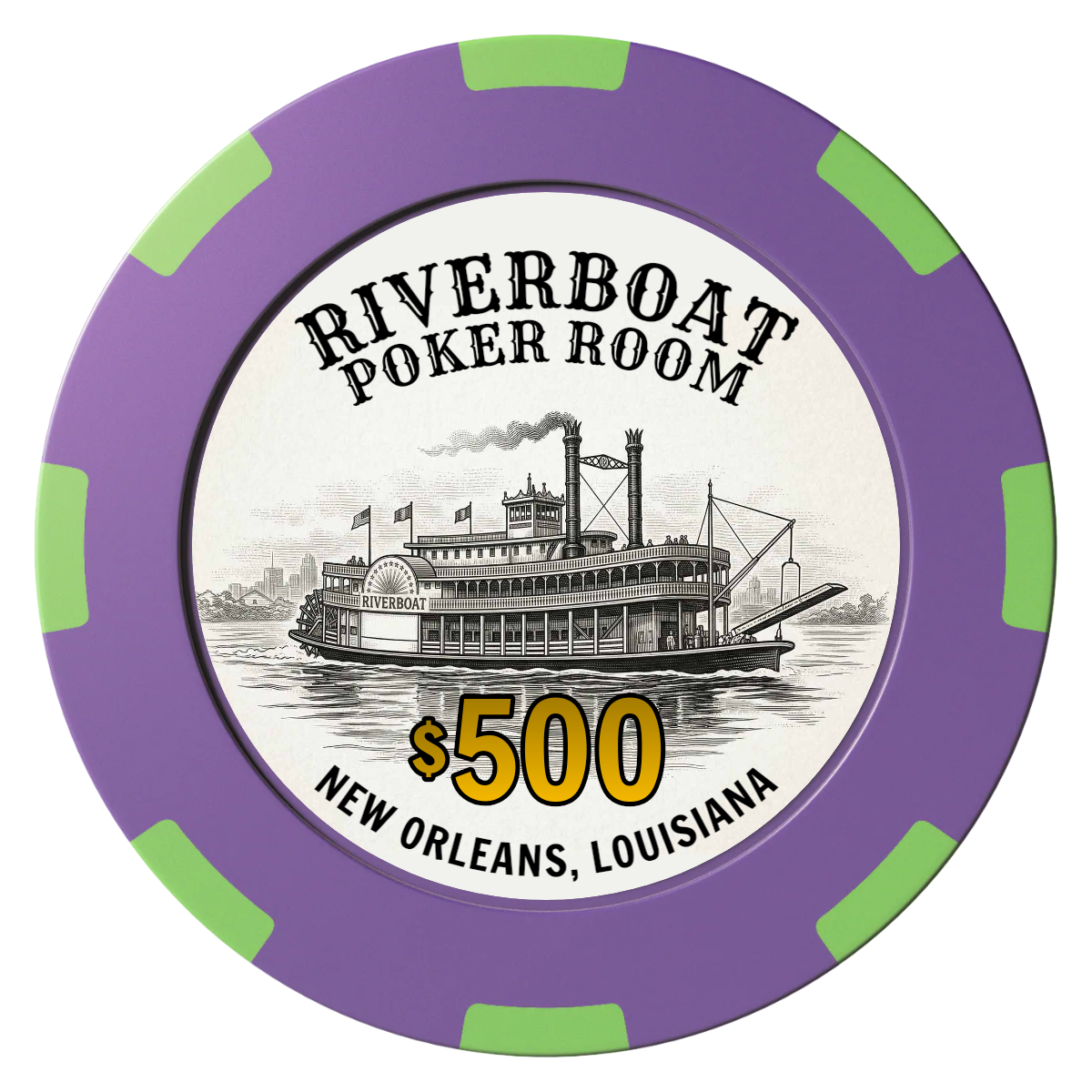 Riverboat Poker Room Clay Poker Chips - Purple / 8 Spot (2 Tone) / 40mm - Front