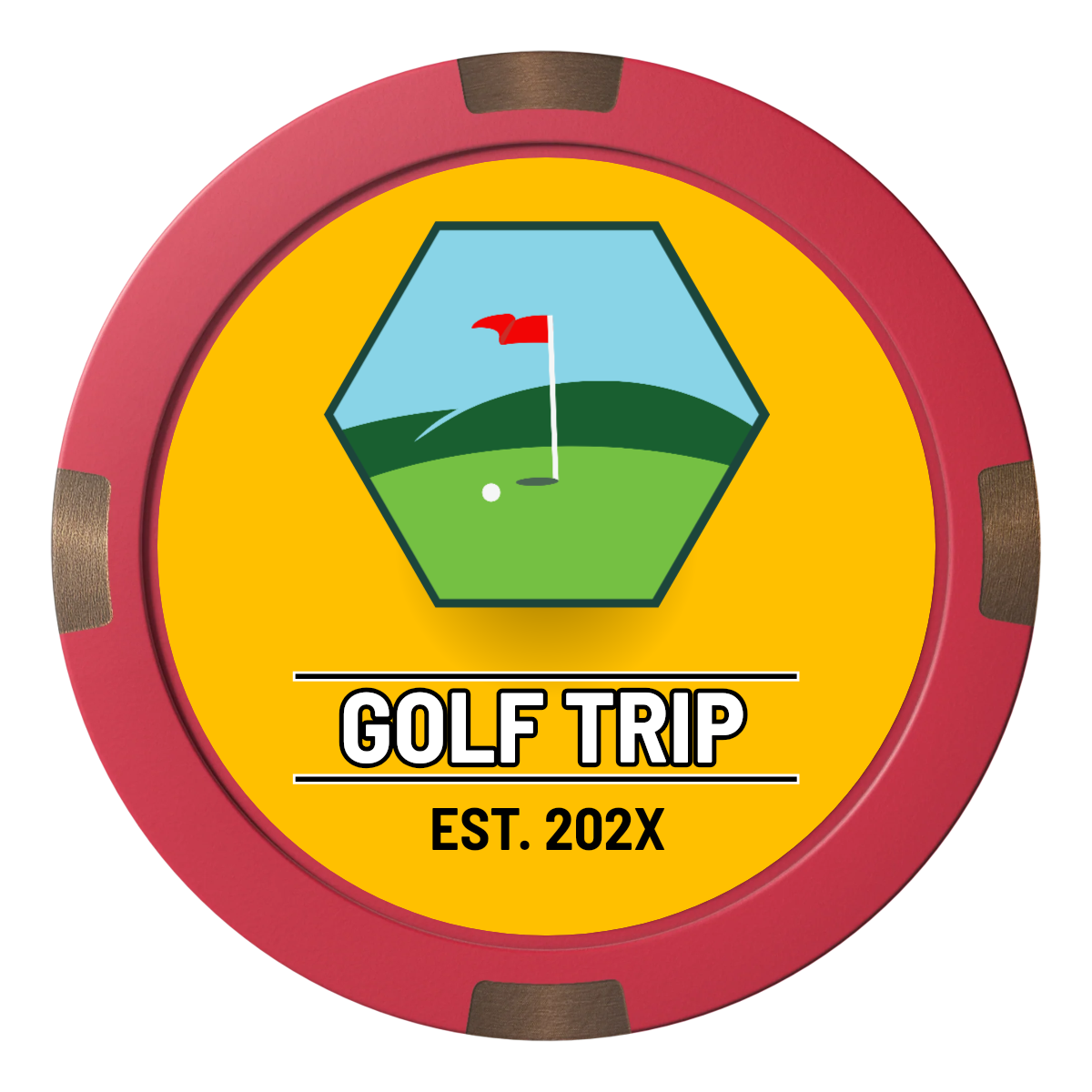 Golf Trip #001 Composite & Metal Hybrid Poker Chips - Red - Back