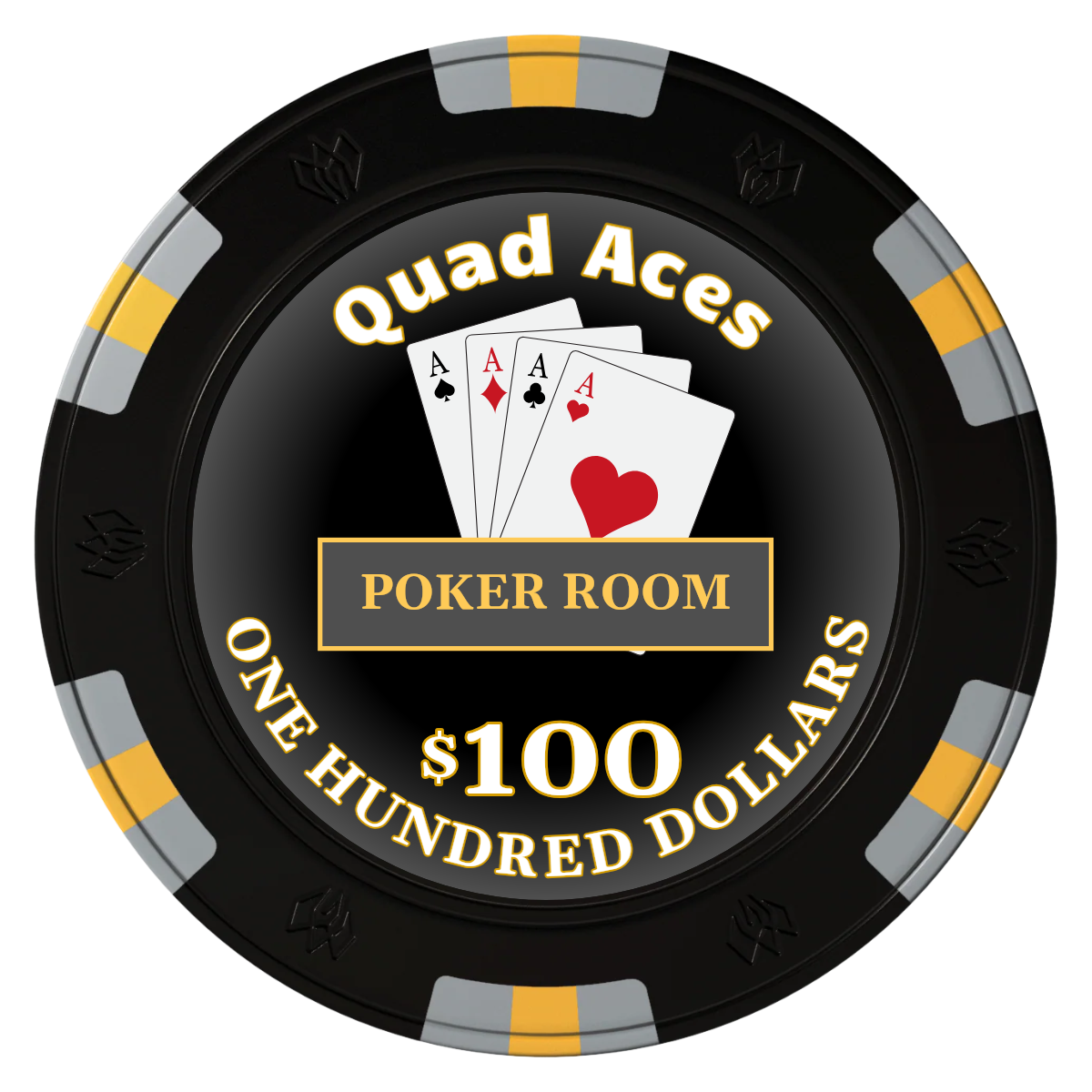Quad Aces Clay Poker Chips - Black / 6 Spot Gem / 40mm - Front