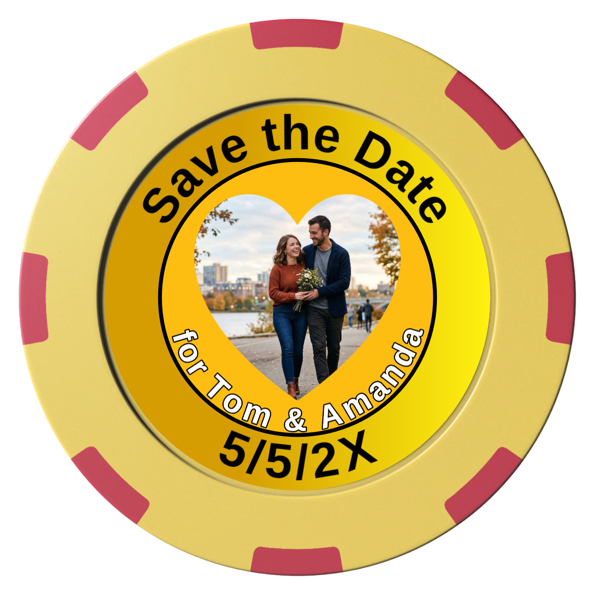 Save the Date #01 Clay Poker Chips - Yellow / 8 Spot (2 Tone) / 40mm - Front