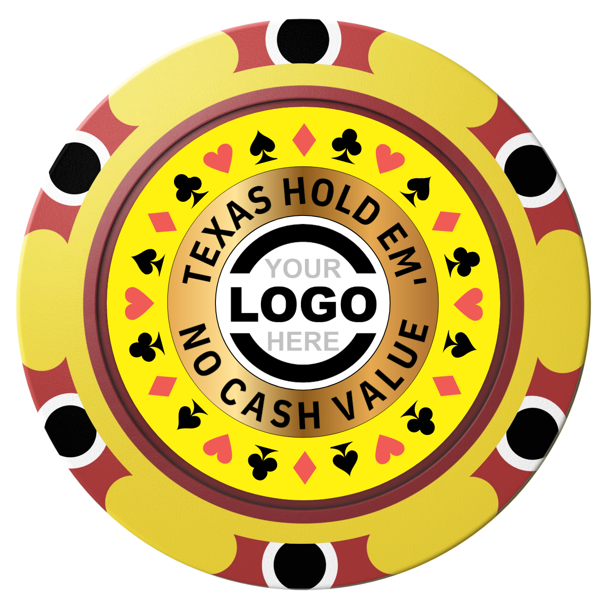 Texas Hold Em' Clay Poker Chips - Yellow / Monte Carlo / 40mm - Front