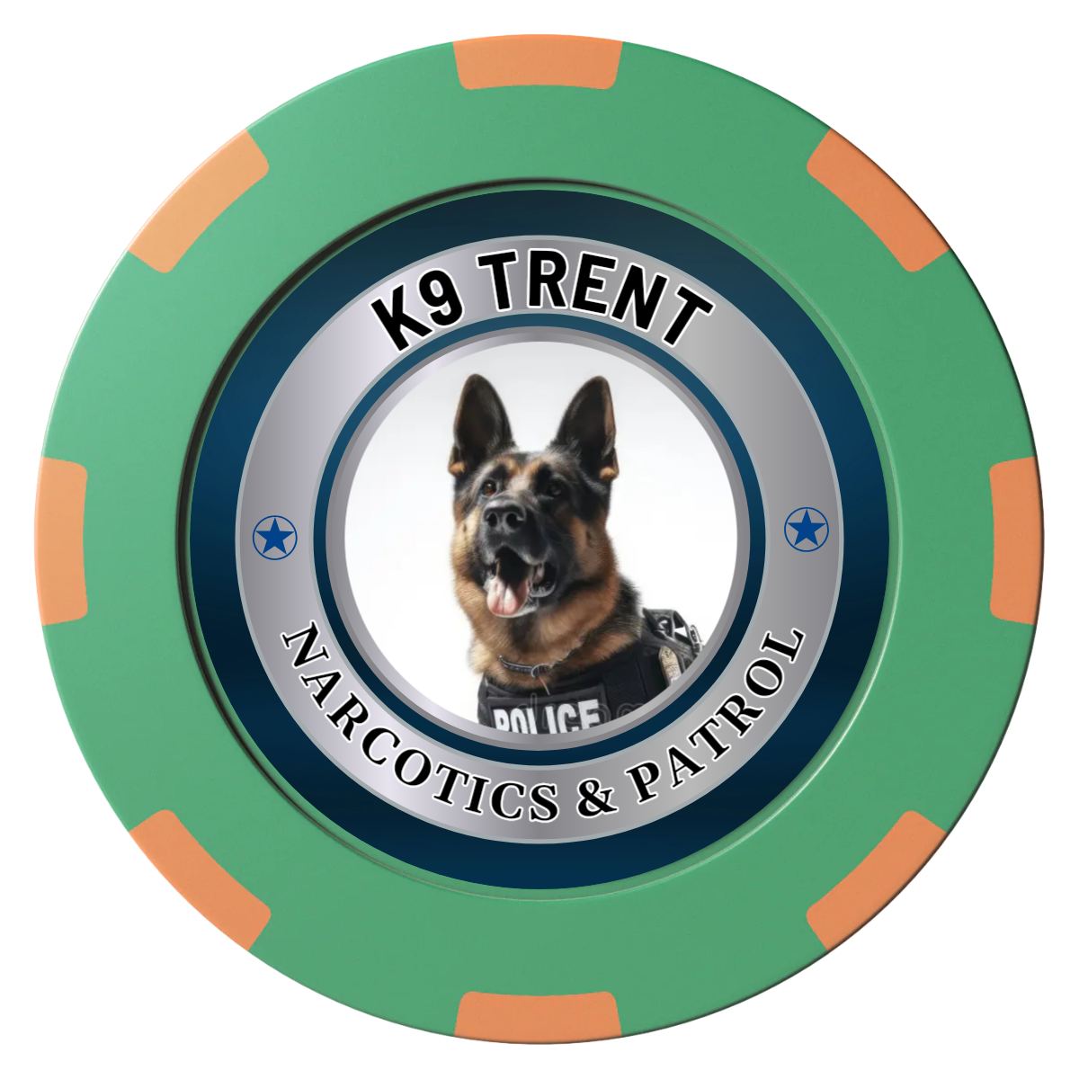 K-9 Trent Clay Poker Chips - Green / 8 Spot (2 Tone) / 40mm - Front