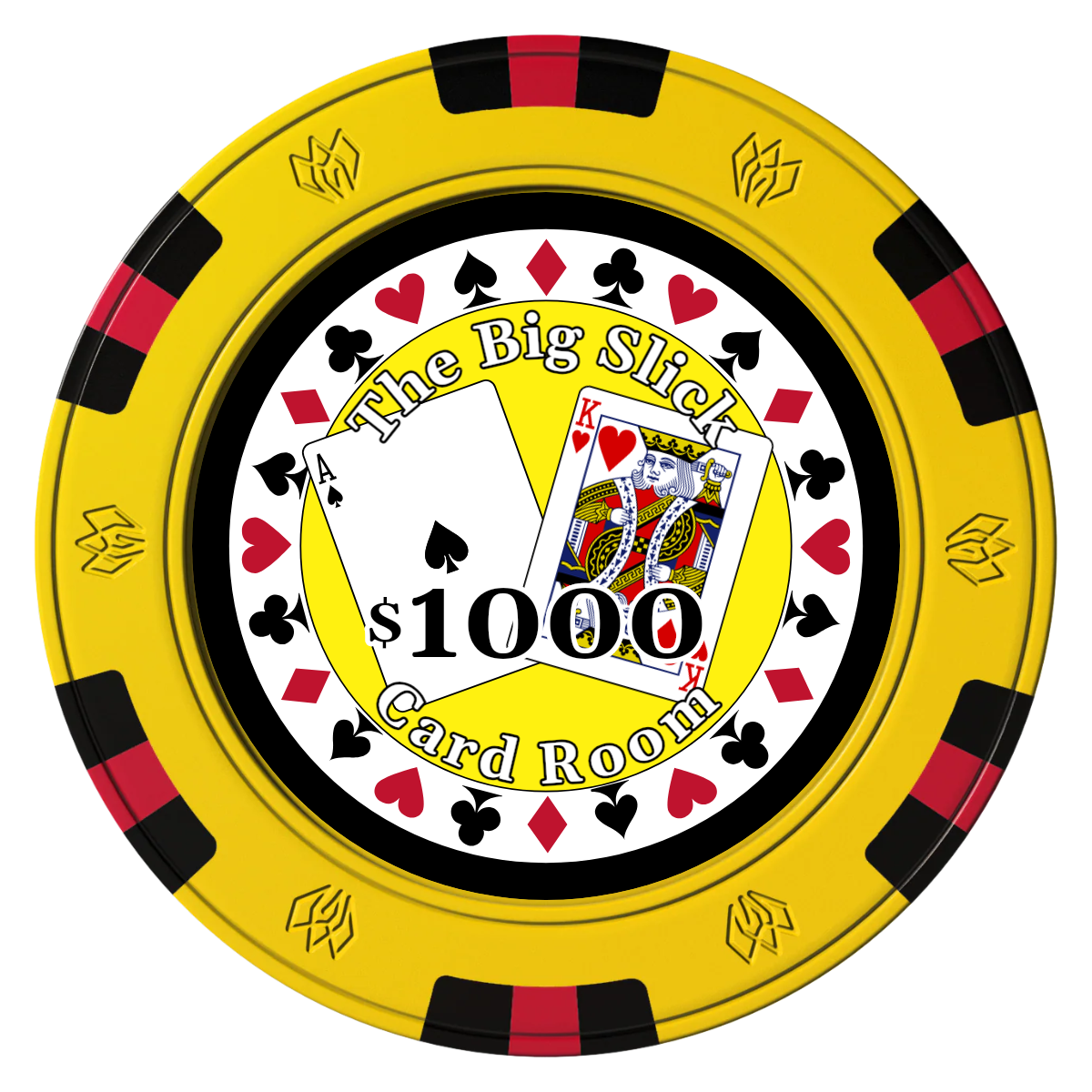 AK Big Slick Clay Poker Chips - Yellow / 6 Spot Gem / 40mm - Front