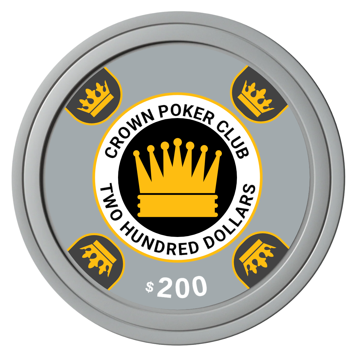 Crown Card Room Composite Poker Chips - Gray / Solid - Front