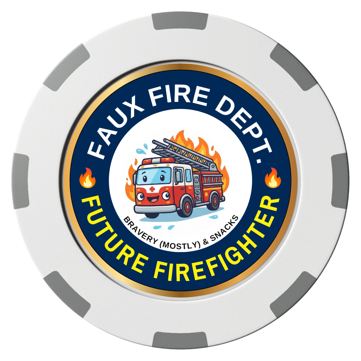 Future Firefighter Clay Poker Chips - White / 8 Spot (2 Tone) / 40mm - Front