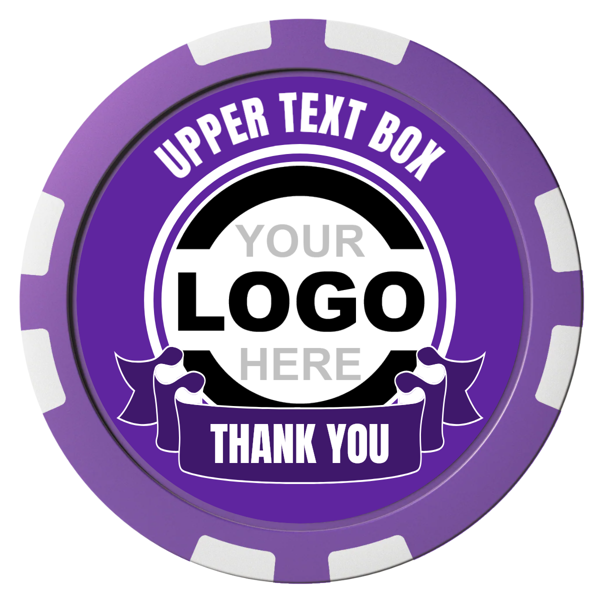 Lower Banner Composite Poker Chips - Purple / 8 Stripe - Front