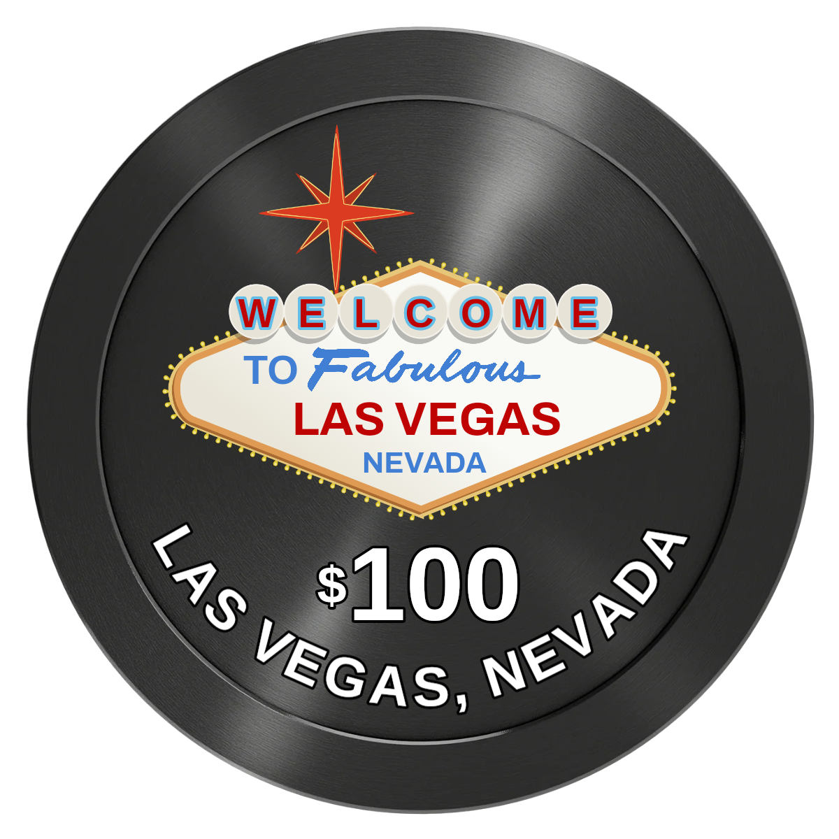 Vegas Sign Aluminum Poker Chips - Black - Front