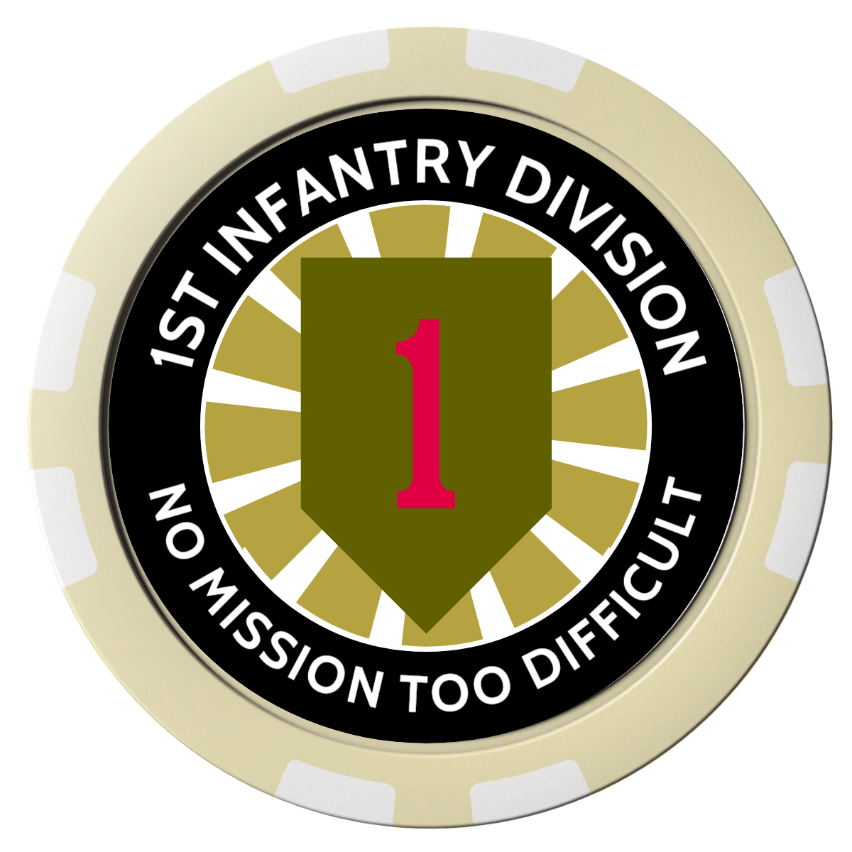 1st Infantry Division Composite Poker Chips - Ivory / 8 Stripe - Front