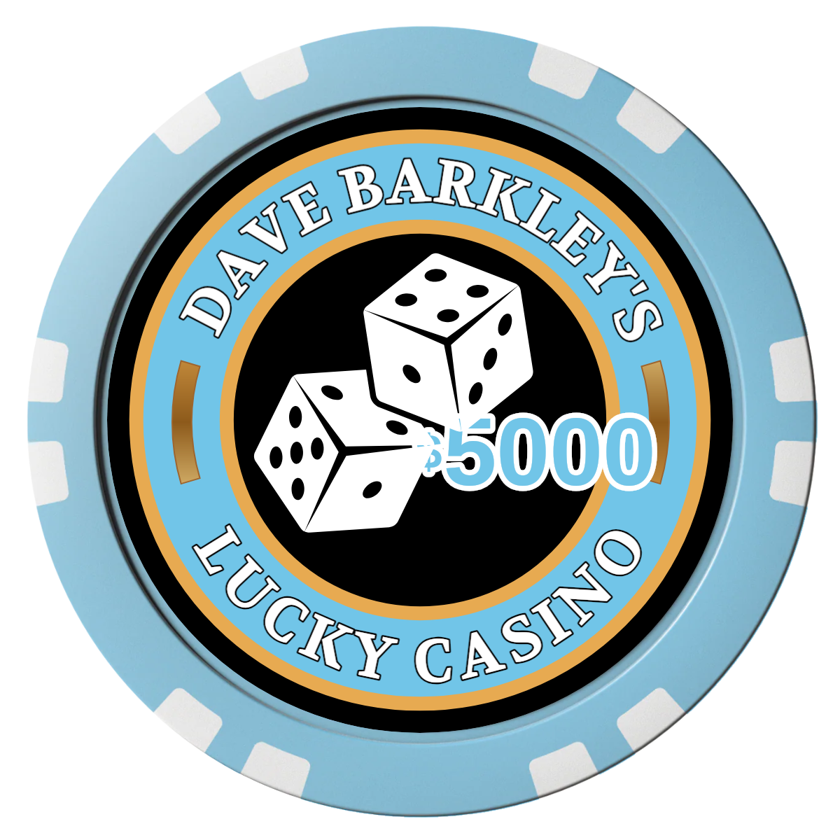 Dave's Lucky Casino Composite Poker Chips - Light Blue / Double Stripe - Front