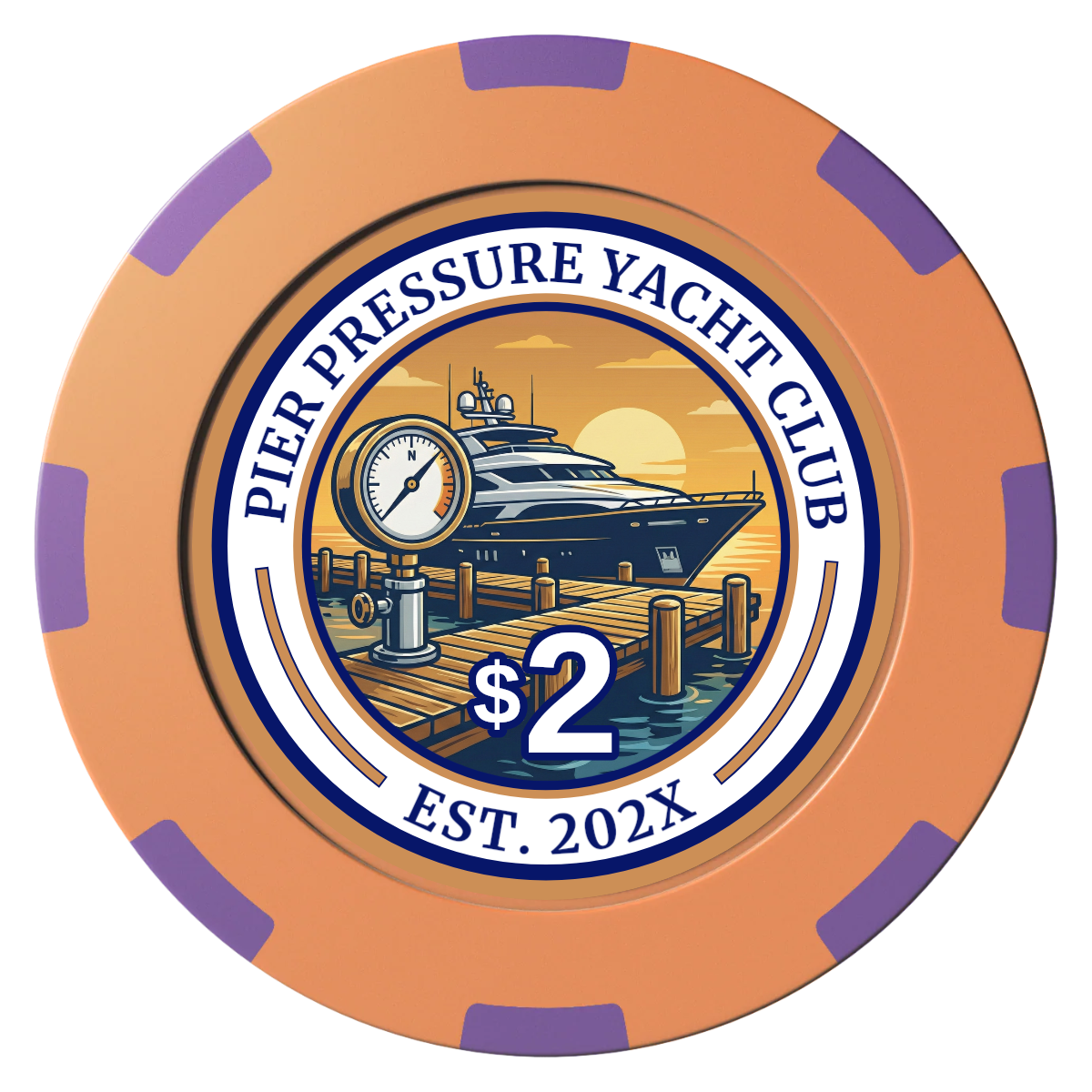 Anchor Down Card Room Clay Poker Chips - Orange / 8 Spot (2 Tone) / 40mm - Front