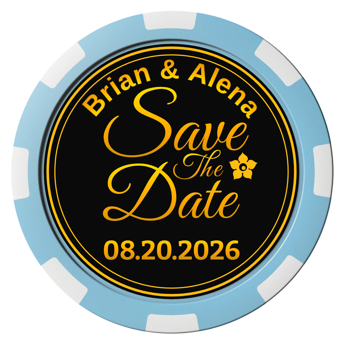 Save the Date Text Composite Poker Chips - Light Blue / 8 Spot - Front