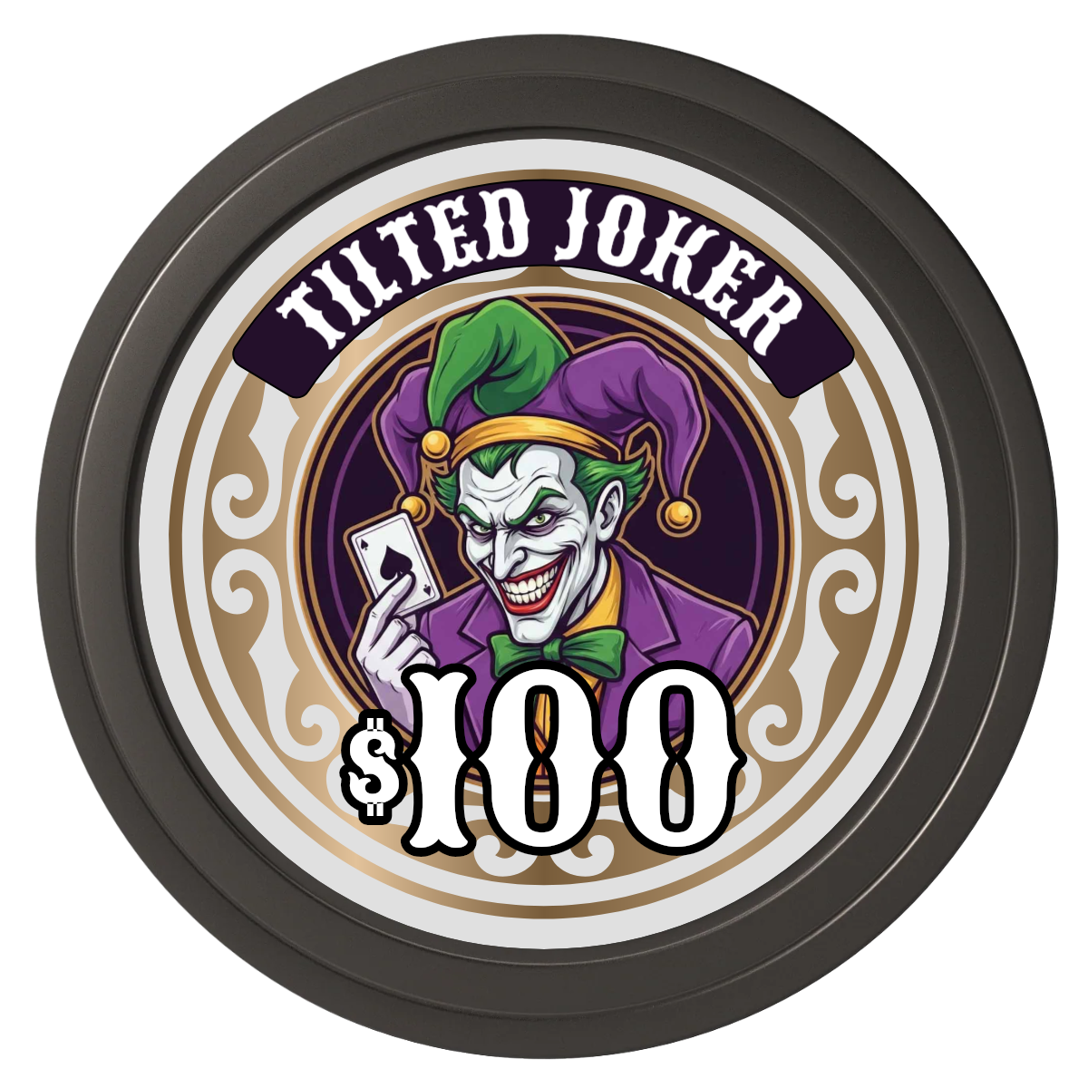 Tilted Joker Composite Poker Chips - Black / Solid - Front