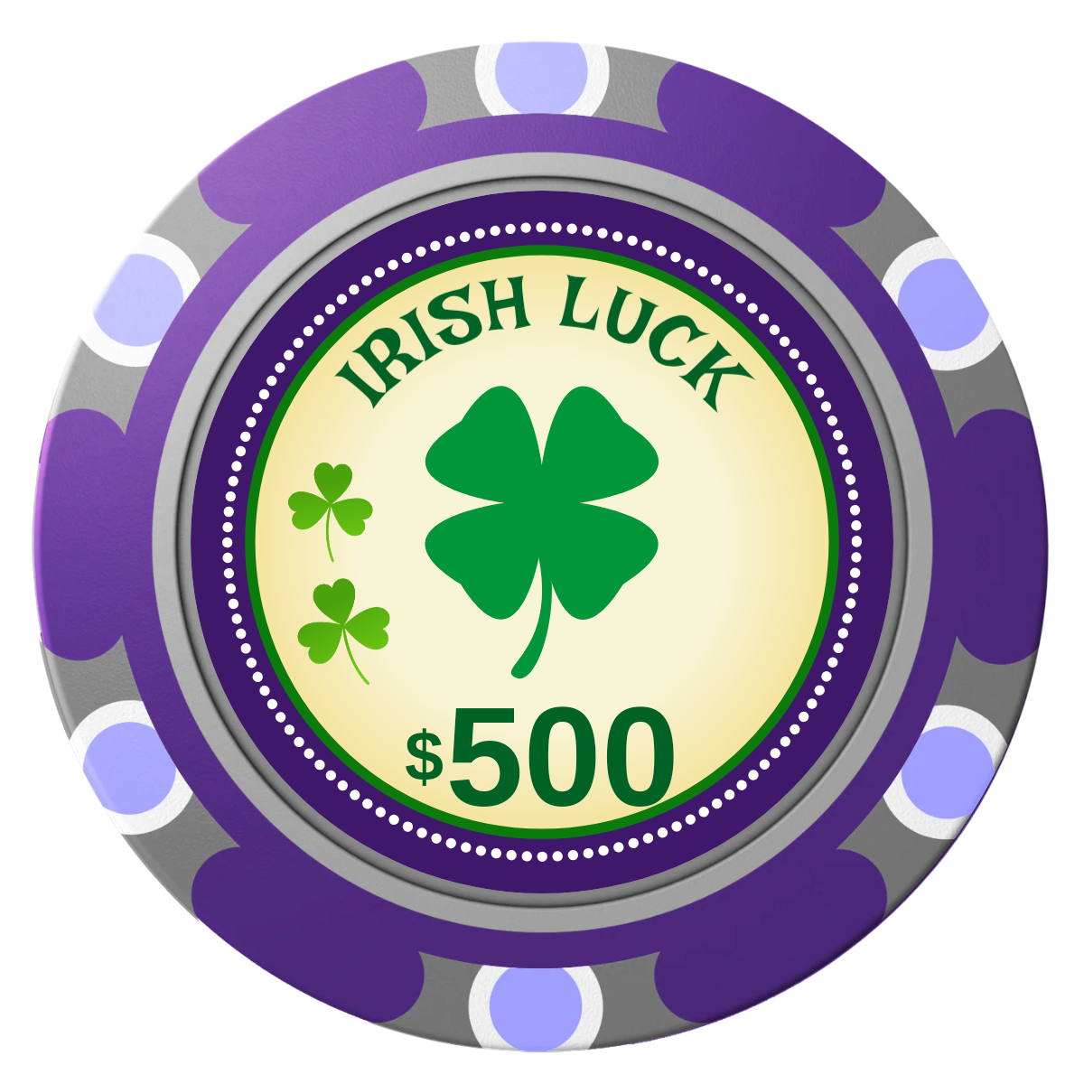 Irish Luck Clay Poker Chips - Purple / Monte Carlo / 40mm - Front