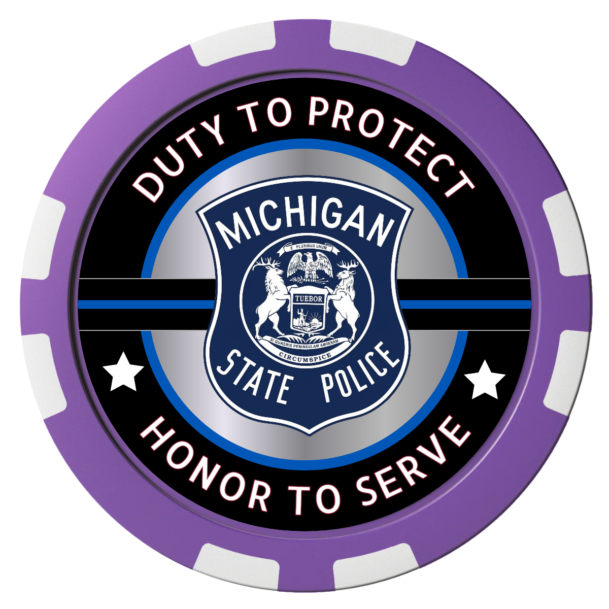 Police Department #01 Composite Poker Chips - Purple / 8 Stripe - Front