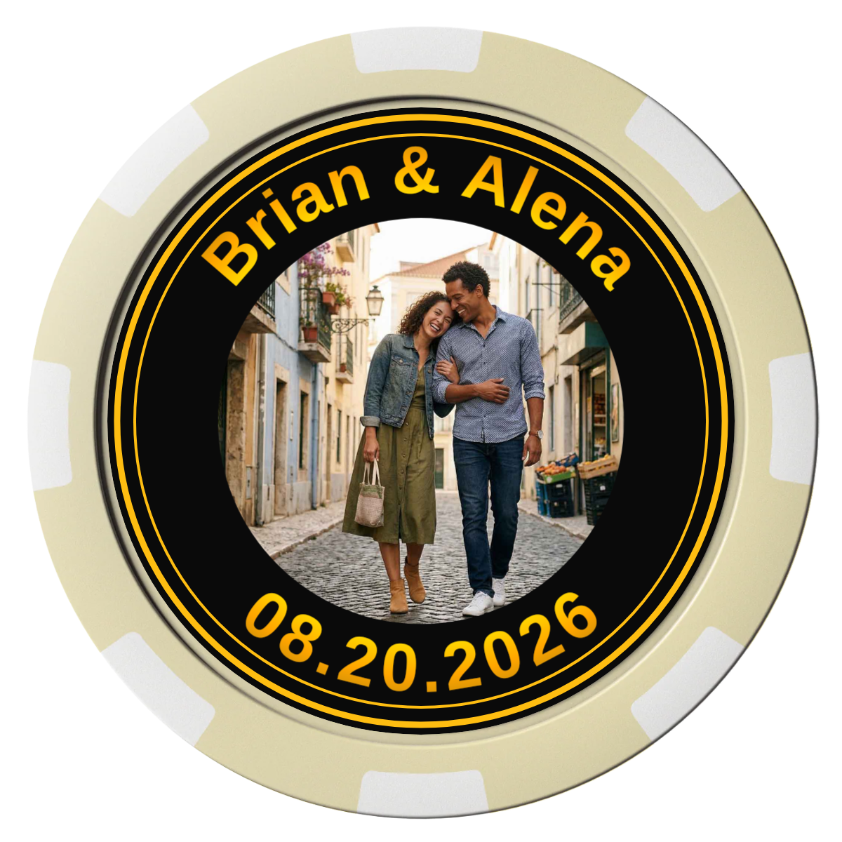 Save the Date Text Magnetic Composite Poker Chips - Ivory / 8 Spot - Back
