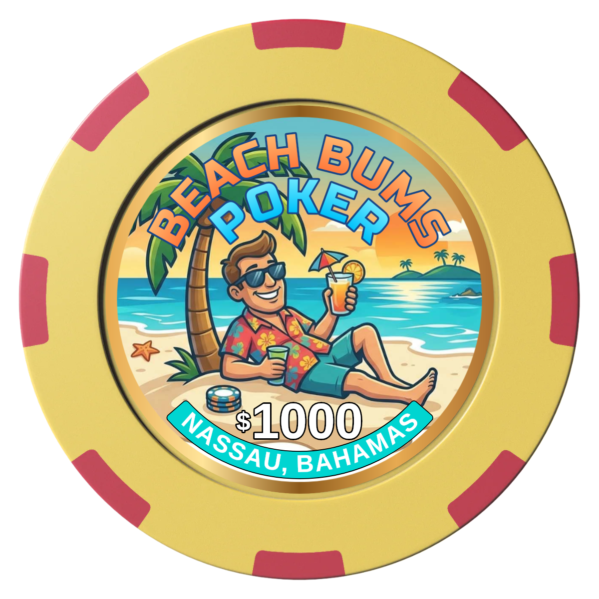 Sandy's Casino Clay Poker Chips - Yellow / 8 Spot (2 Tone) / 40mm - Front