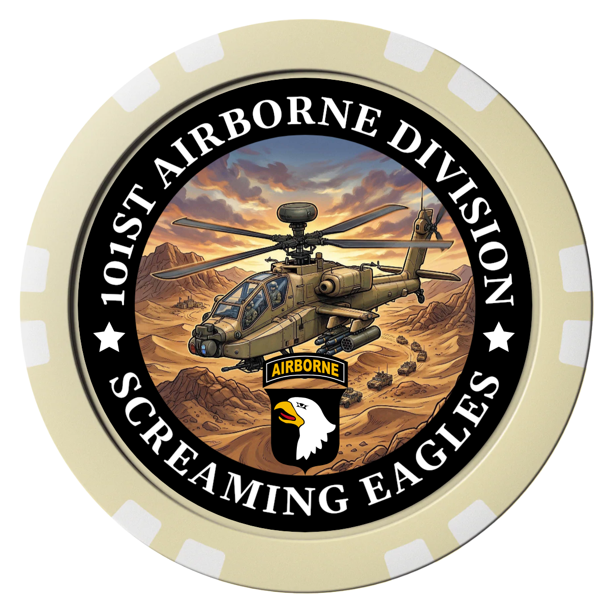 Army Airborne Composite Poker Chips - Ivory / Double Stripe - Front