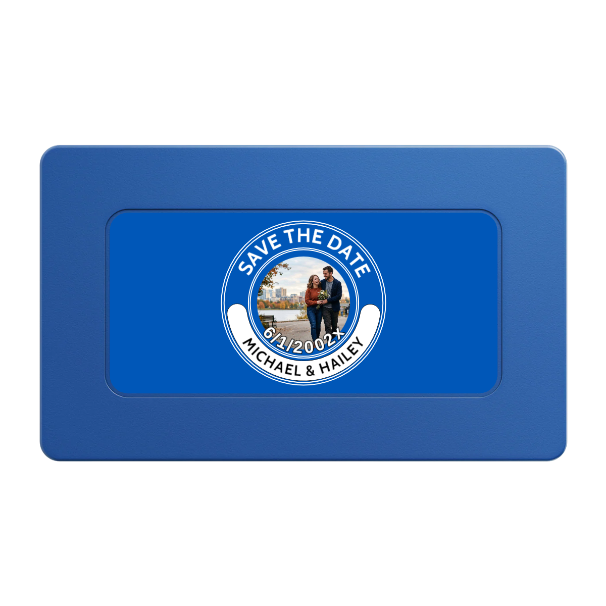 Save the Date Photo QR Code Rectangular Poker Chip Plaques - Blue - Front