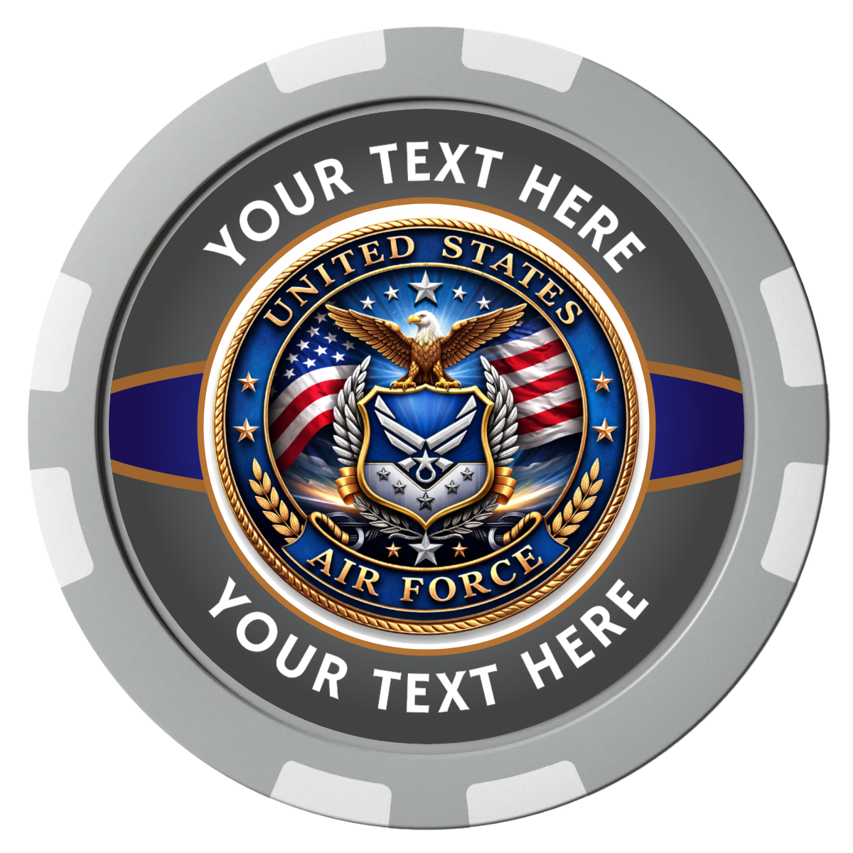 Air Force Composite Poker Chips - Gray / 8 Stripe - Front