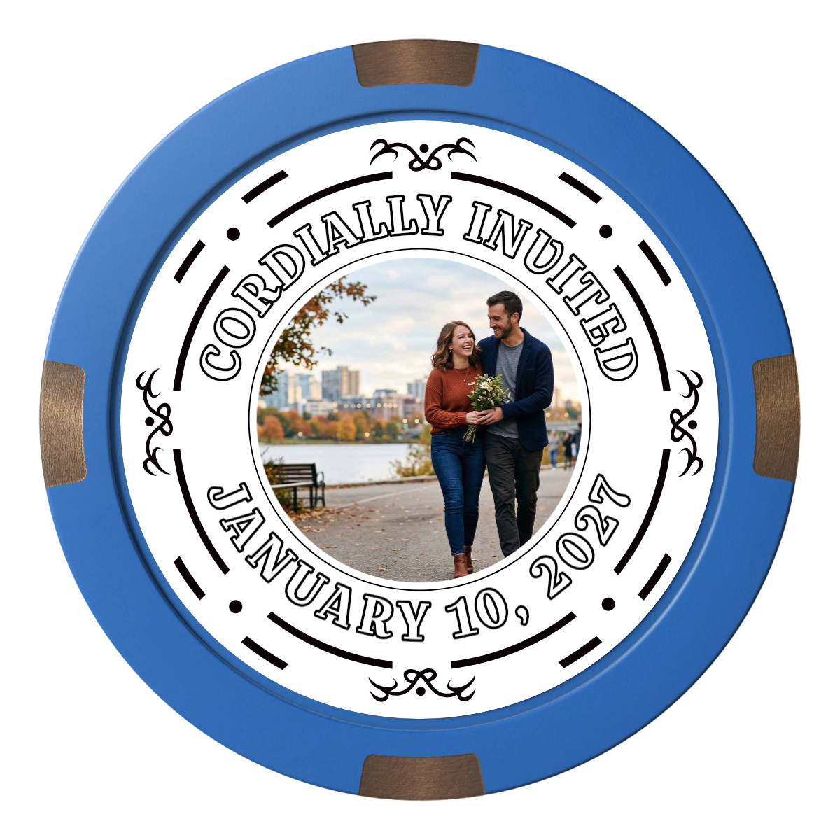 Save the Date Element Composite & Metal Hybrid Poker Chips - Blue - Front