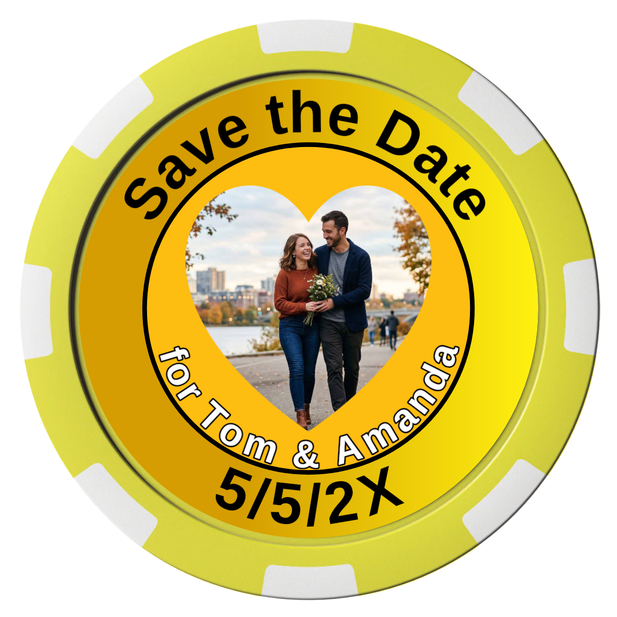 Save the Date #01 Composite Poker Chips - Yellow / 8 Spot - Front