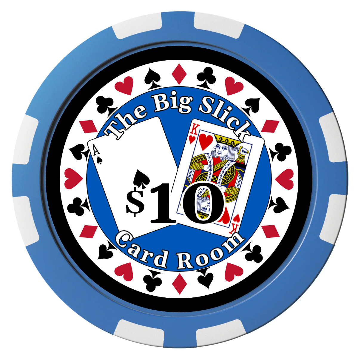 AK Big Slick Composite Poker Chips - Blue / 8 Stripe - Front