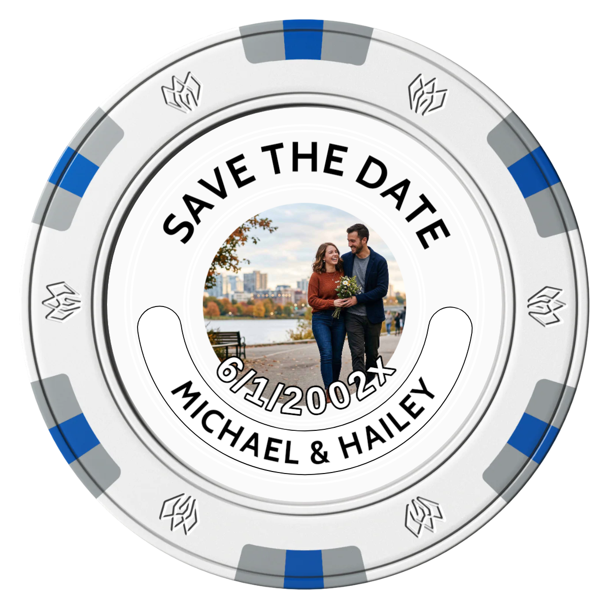 Save the Date Photo QR Code Clay Poker Chips - White / 6 Spot Gem / 43mm - Front
