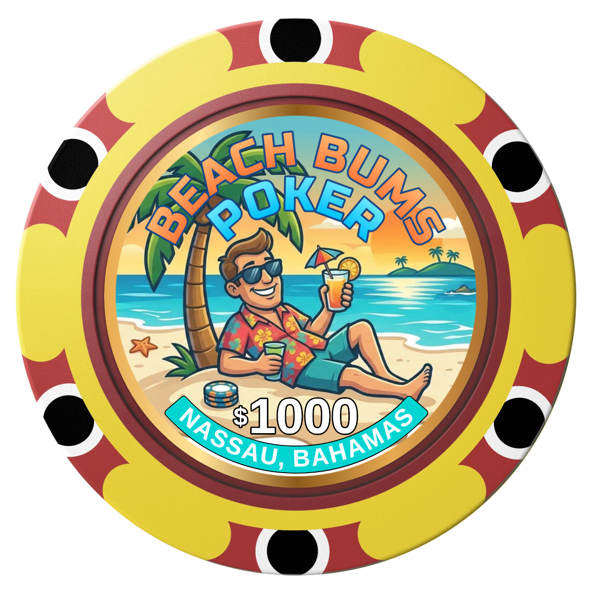 Sandy's Casino Clay Poker Chips - Yellow / Monte Carlo / 40mm - Front