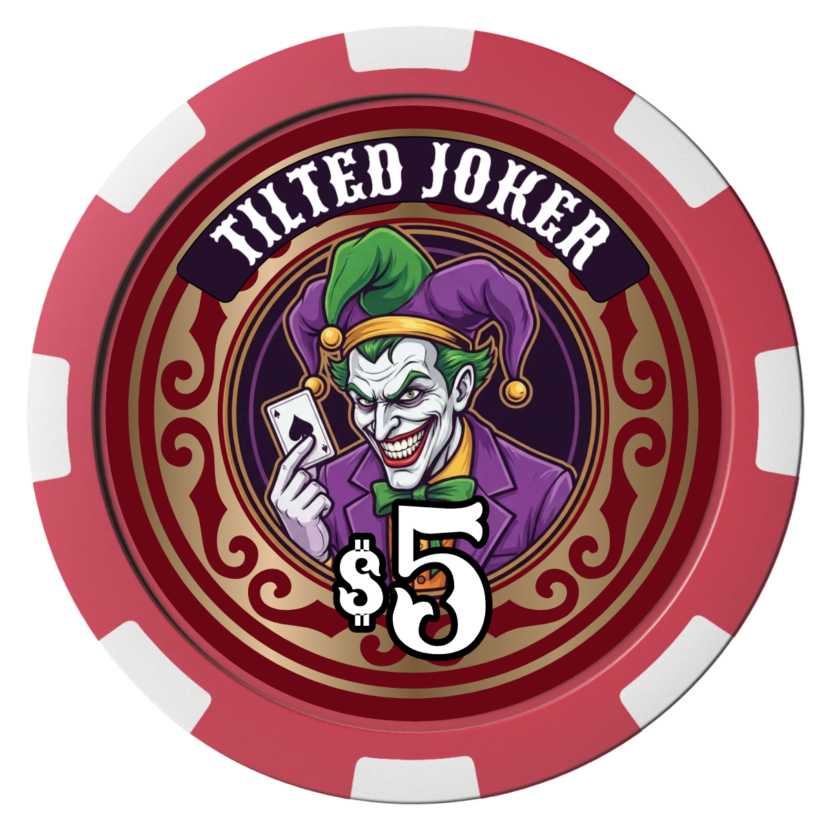 Tilted Joker Composite Poker Chips - Red / 8 Spot - Front