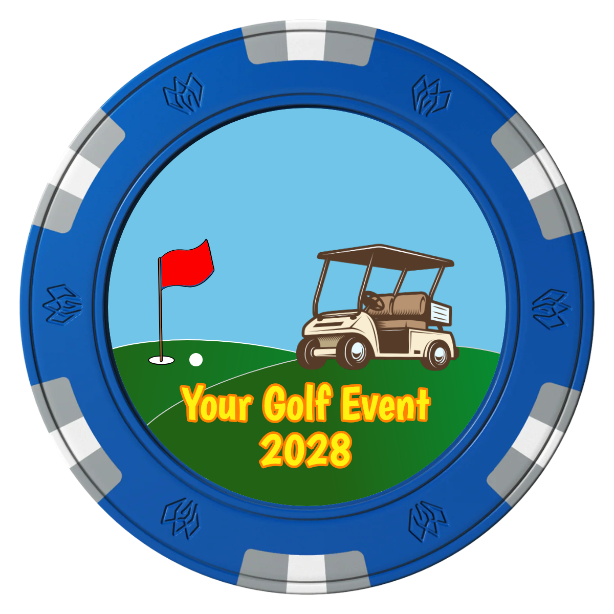 Going Golfing Today Clay Poker Chips - Blue / 6 Spot Gem / 43mm - Front