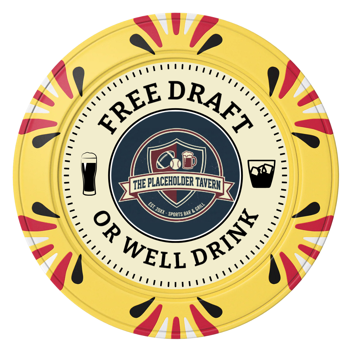 Beer Shop Clay Poker Chips - Yellow / Macau / 40mm - Front