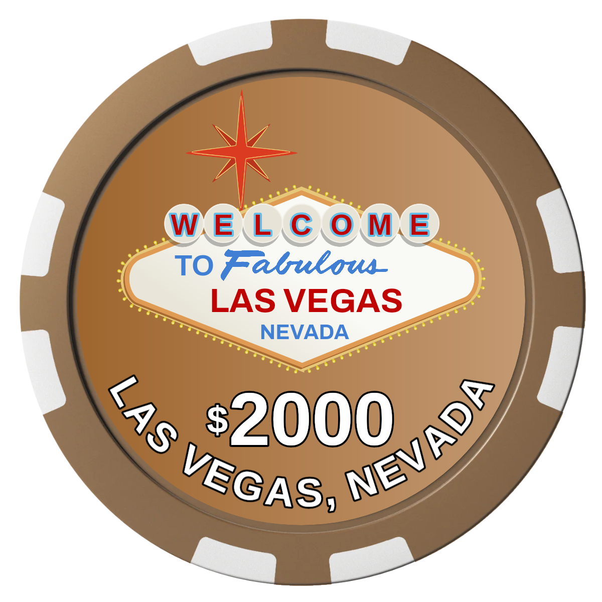 Vegas Sign Composite Poker Chips - Brown / 8 Stripe - Front
