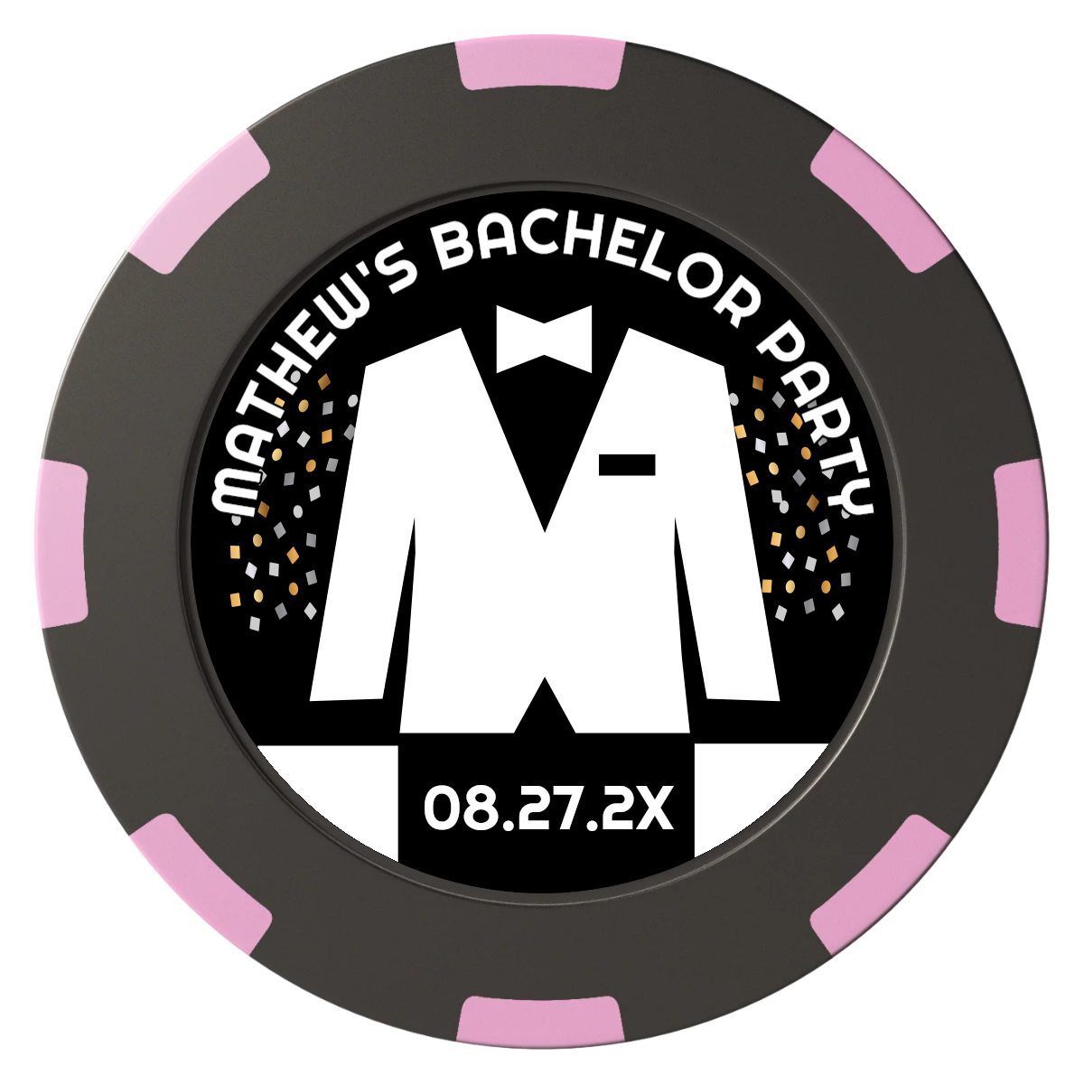 Bachelor No More Bowtie Clay Poker Chips - Black / 8 Spot (2 Tone) / 40mm - Front