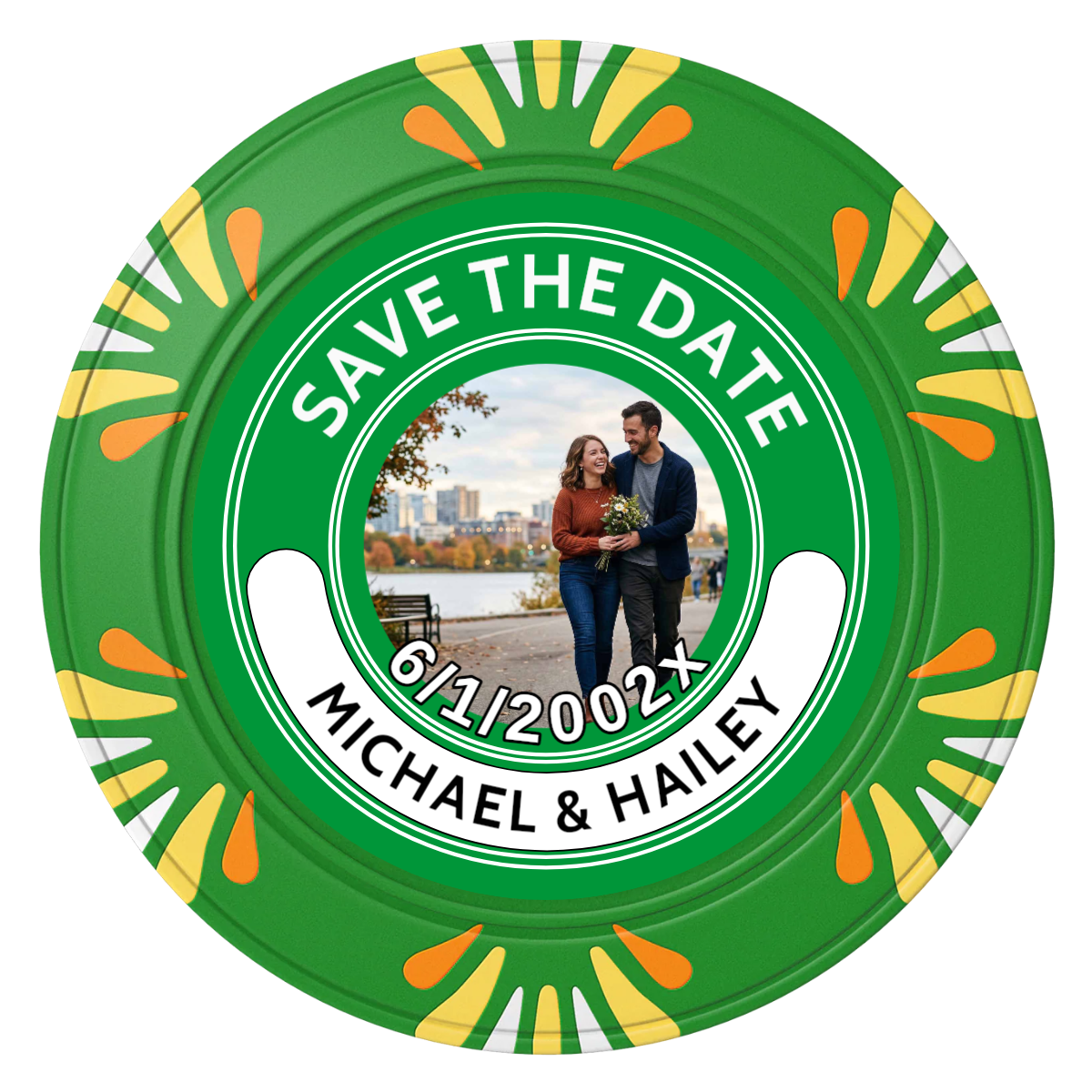 Save the Date Photo QR Code Clay Poker Chips - Green / Macau / 40mm - Front