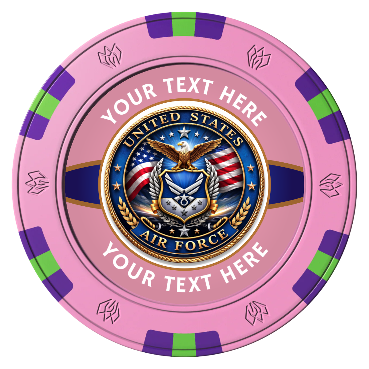 Air Force Clay Poker Chips - Pink / 6 Spot Gem / 43mm - Front
