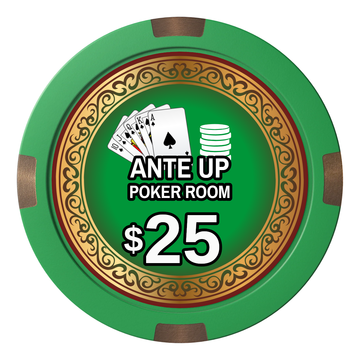 Ante Up Poker Room Composite & Metal Hybrid Poker Chips - Green - Front
