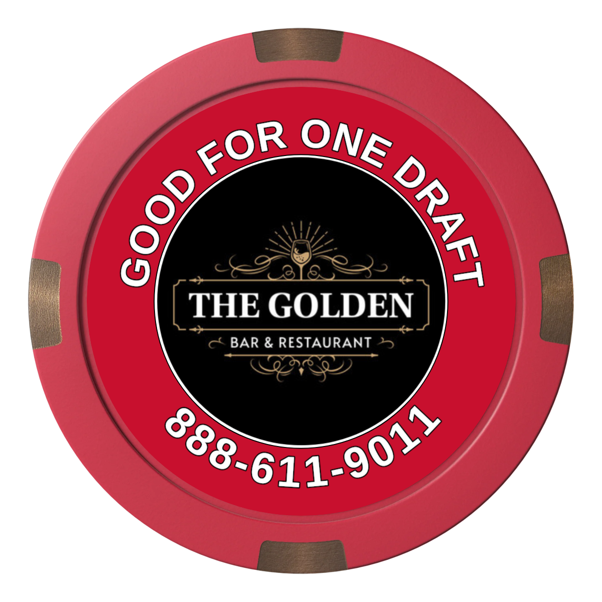 Branded Logo Bar Drink Token Composite & Metal Hybrid Poker Chips - Red / 4 Spot - Front