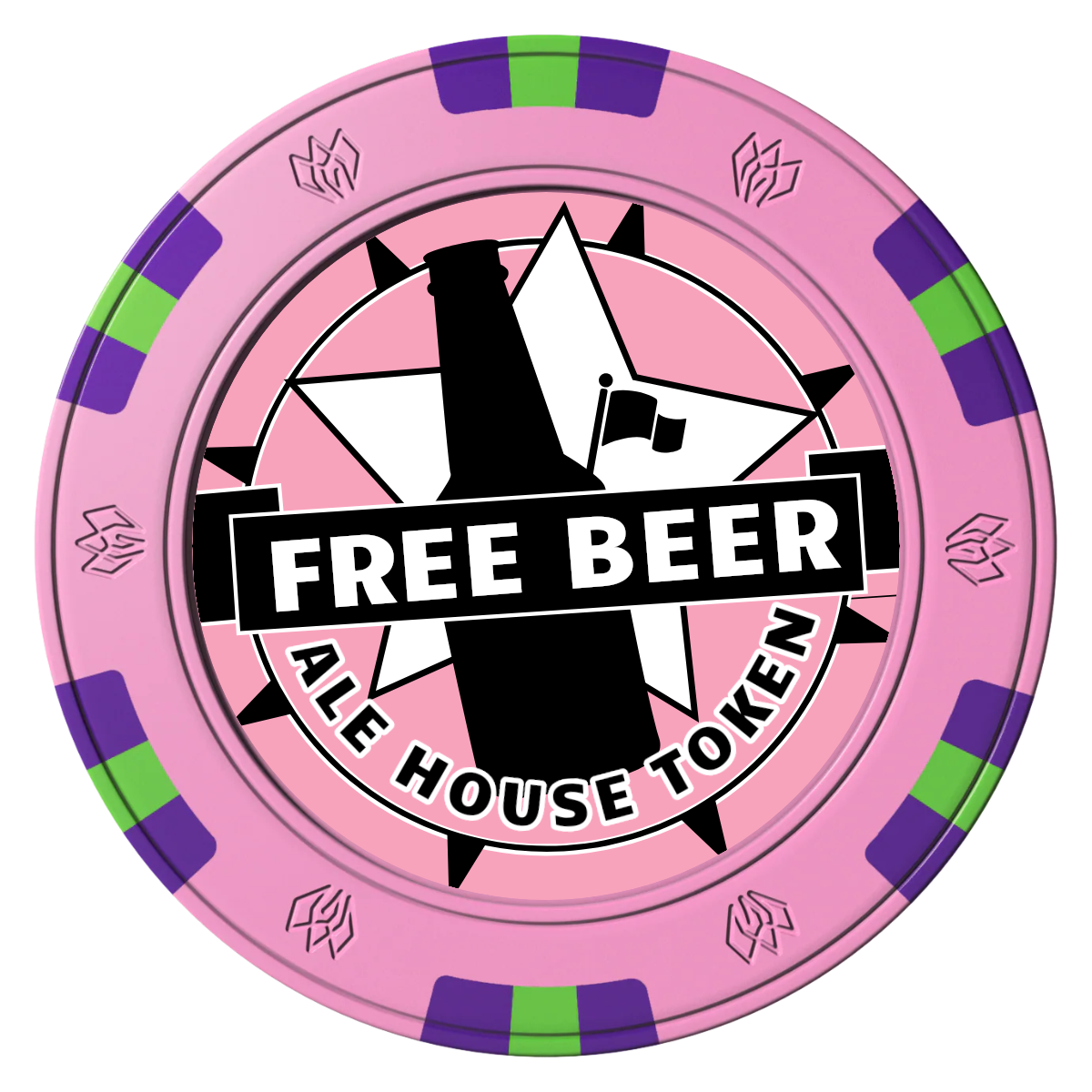 Free Beer Drink Clay Poker Chips - Pink / 6 Spot Gem / 43mm - Front