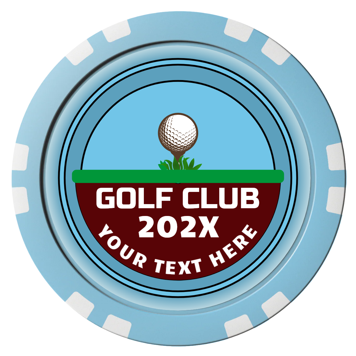 Teed Up Composite Poker Chips - Light Blue / Double Stripe - Front