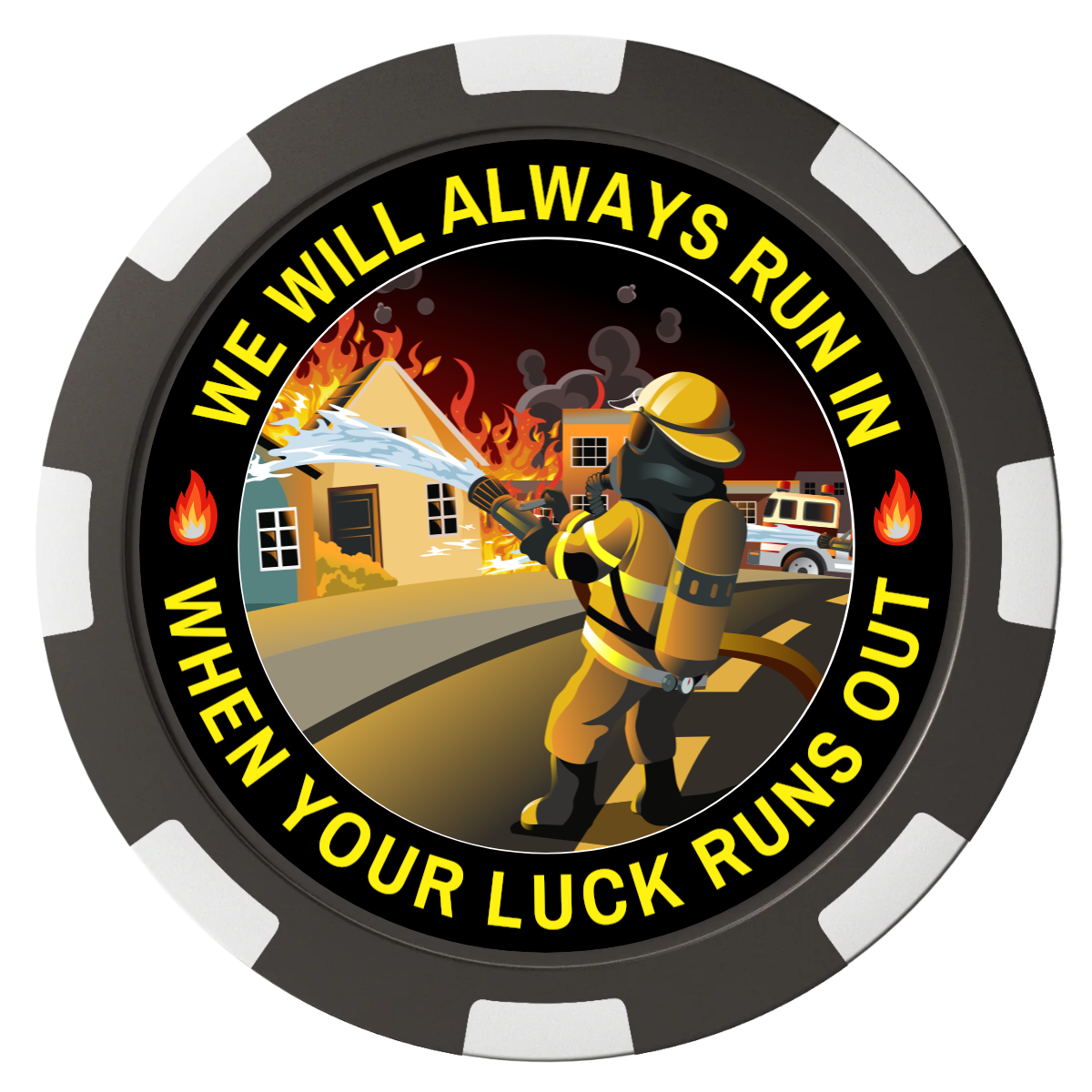 Firefighter Maltese Cross Composite Poker Chips - Black / 8 Spot - Front