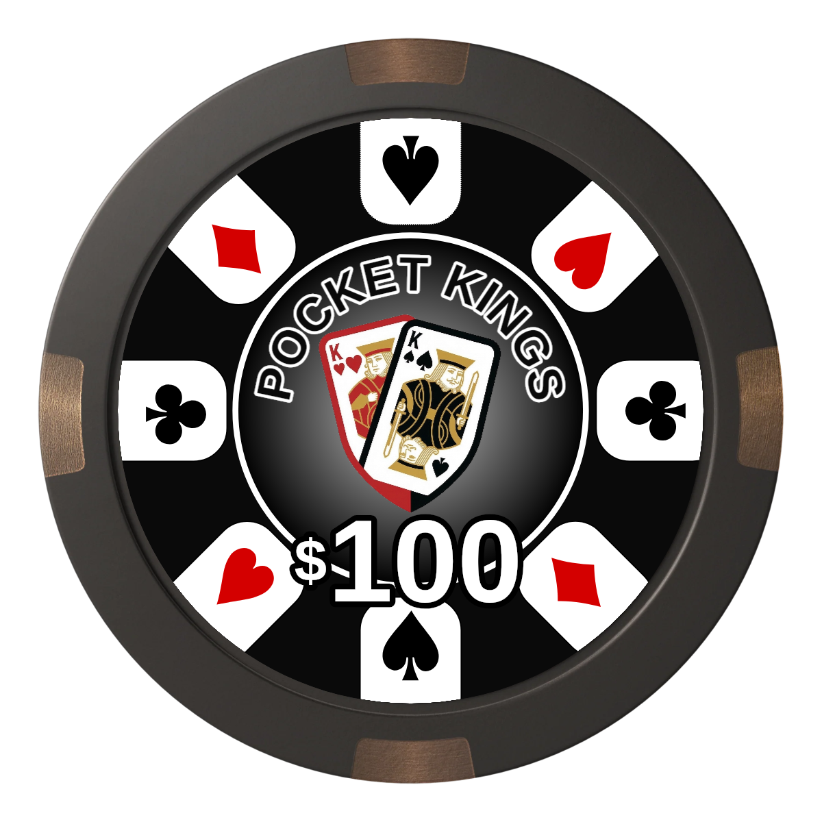 Pocket Kings Composite & Metal Hybrid Poker Chips - Black - Front