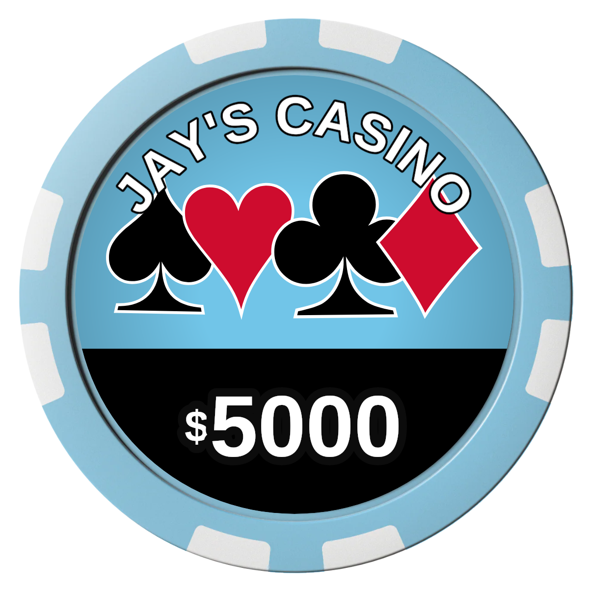 Jay's Casino Composite Poker Chips - Light Blue / 8 Stripe - Front