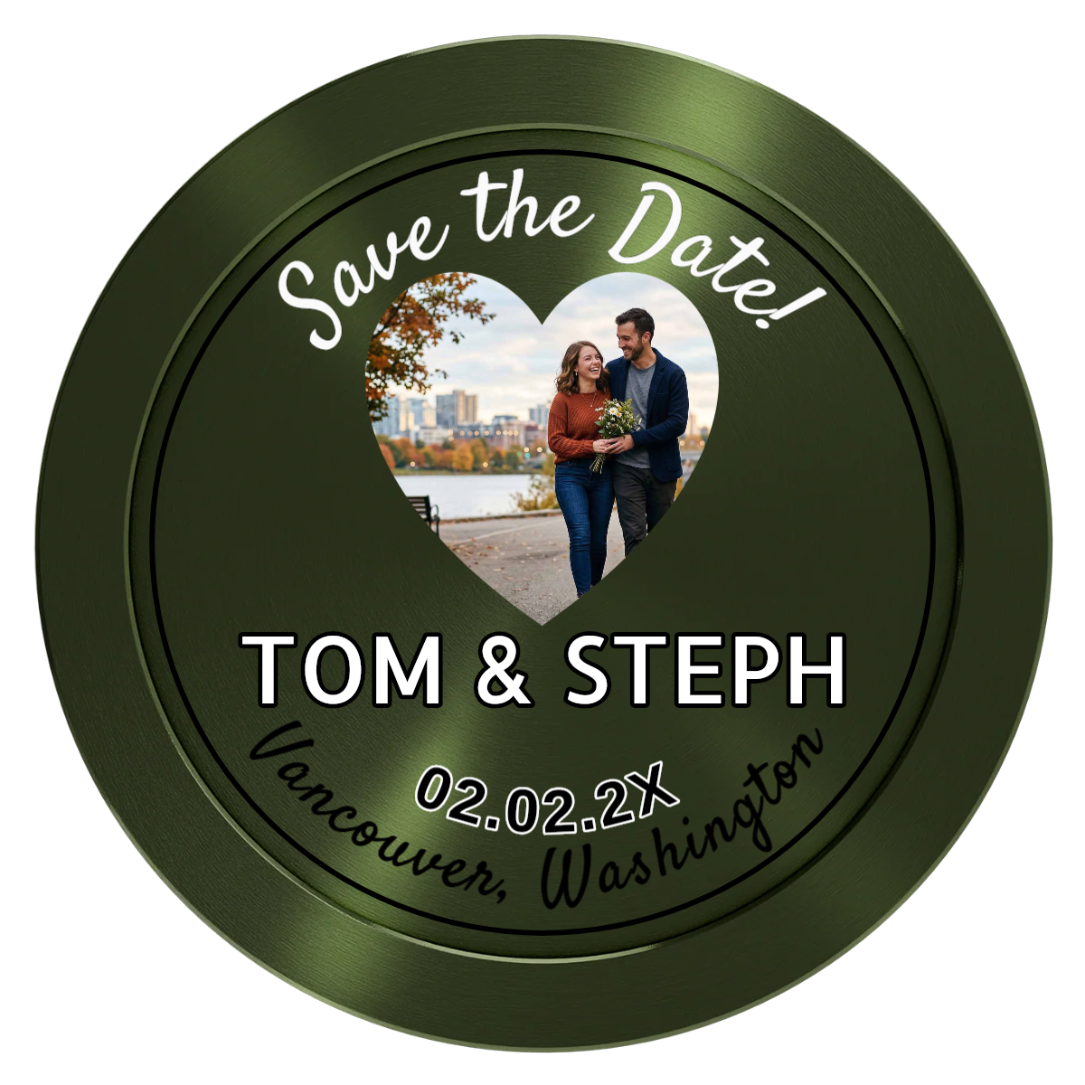 Save the Date Hearts Aluminum Poker Chips - Green - Front
