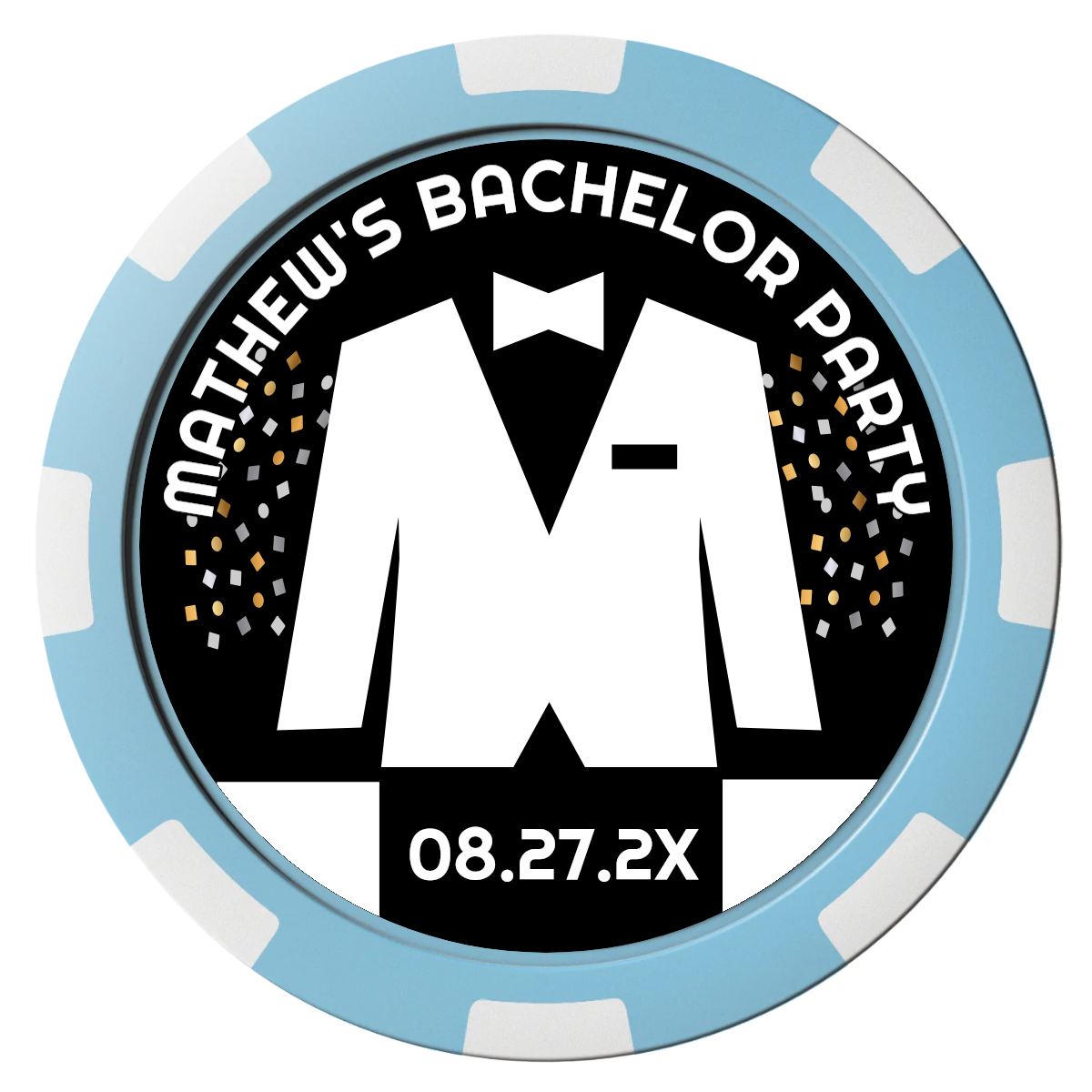 Bachelor No More Bowtie Composite Poker Chips - Light Blue / 8 Spot - Front