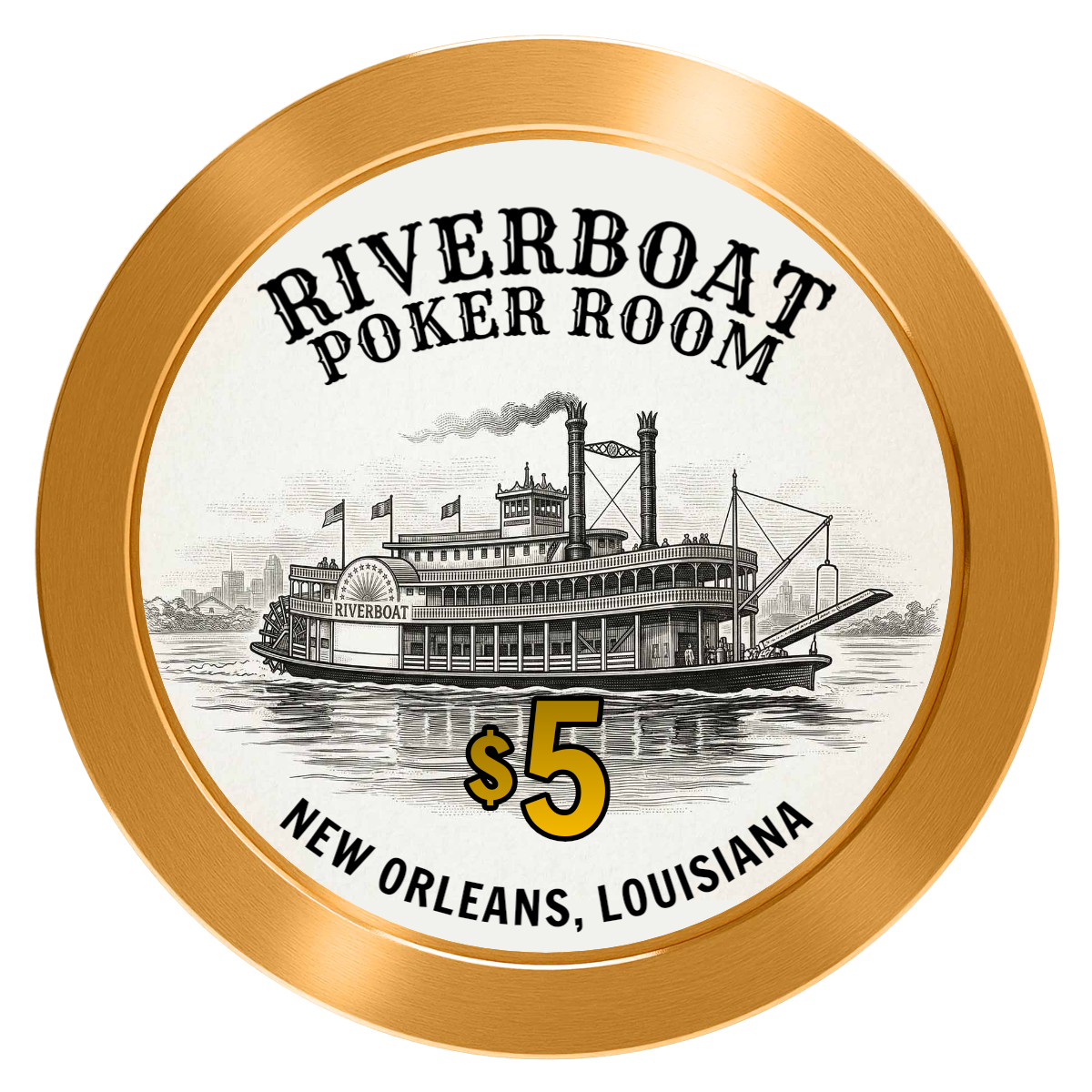 Riverboat Poker Room Aluminum Poker Chips - Gold - Front