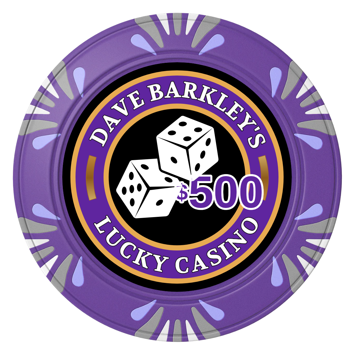Dave's Lucky Casino Clay Poker Chips - Purple / Macau / 40mm - Front