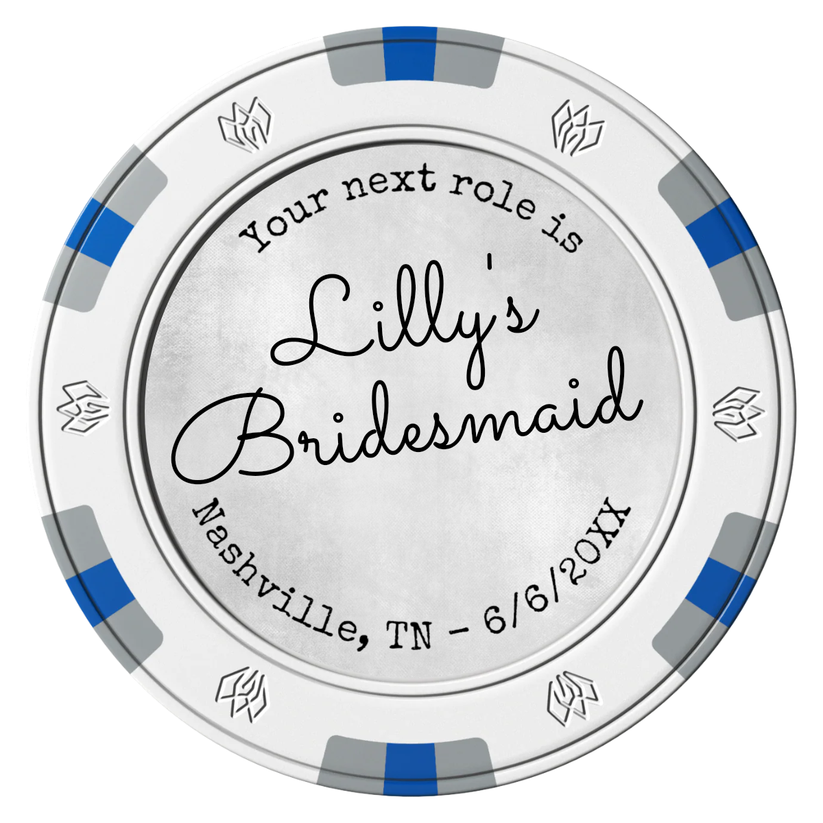 Be My Bridesmaid Simple Clay Poker Chips - White / 6 Spot Gem / 40mm - Front