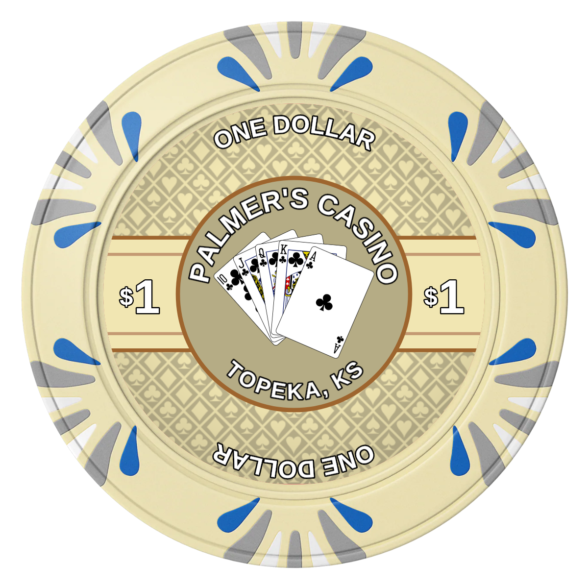 Palmer's Casino Clay Poker Chips - Ivory / Macau / 40mm - Front