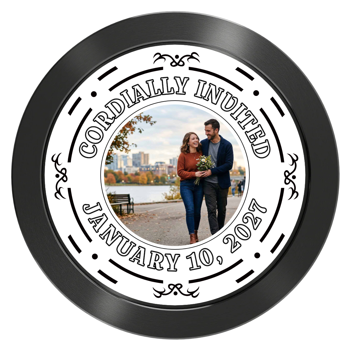 Save the Date Element Aluminum Poker Chips - Black - Front