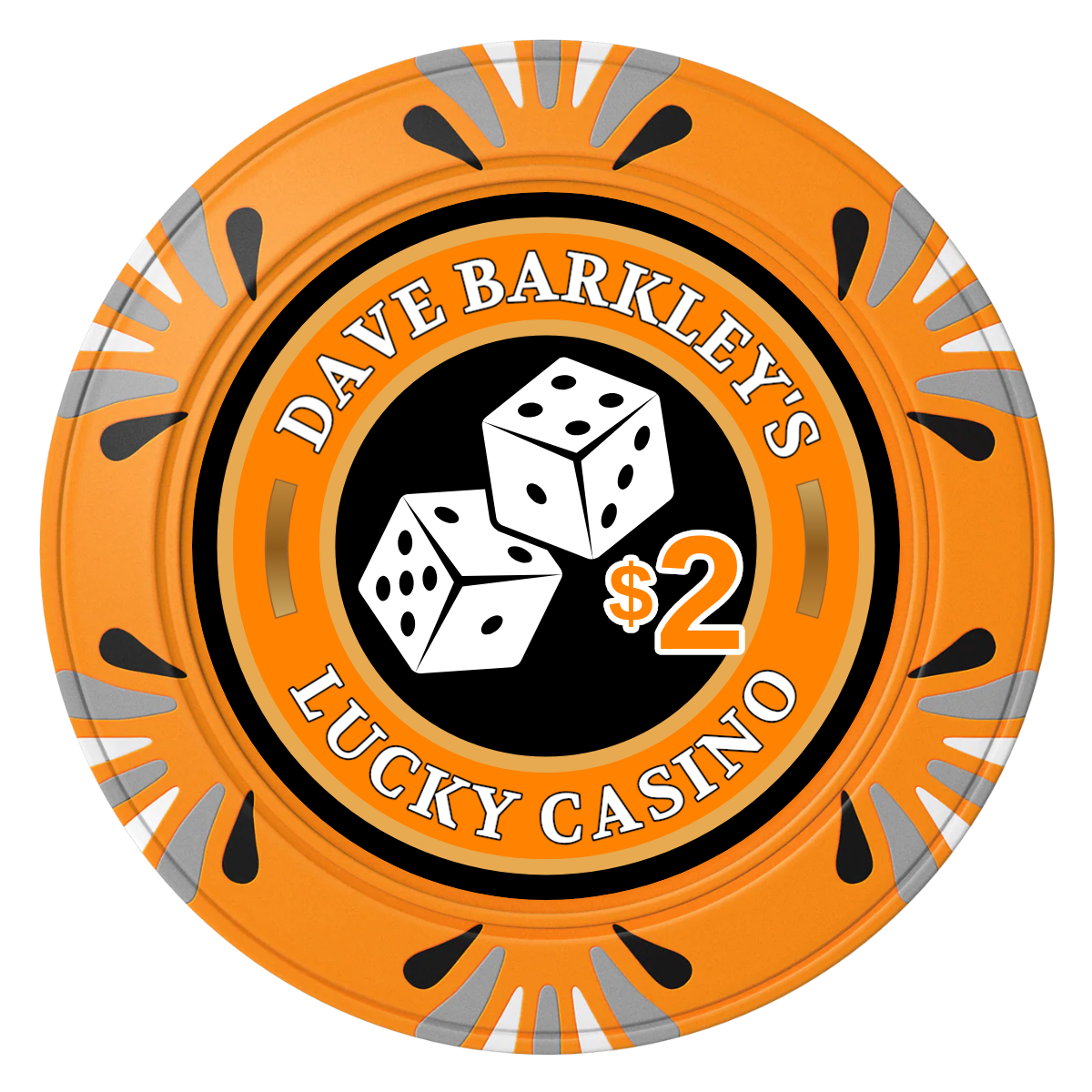 Dave's Lucky Casino Clay Poker Chips - Orange / Macau / 40mm - Front
